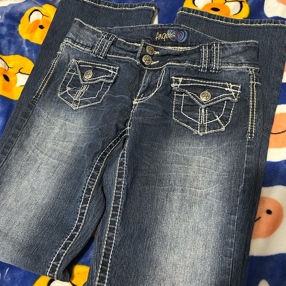 Angels Blue Boot Cut Jeans with Vintage Wash